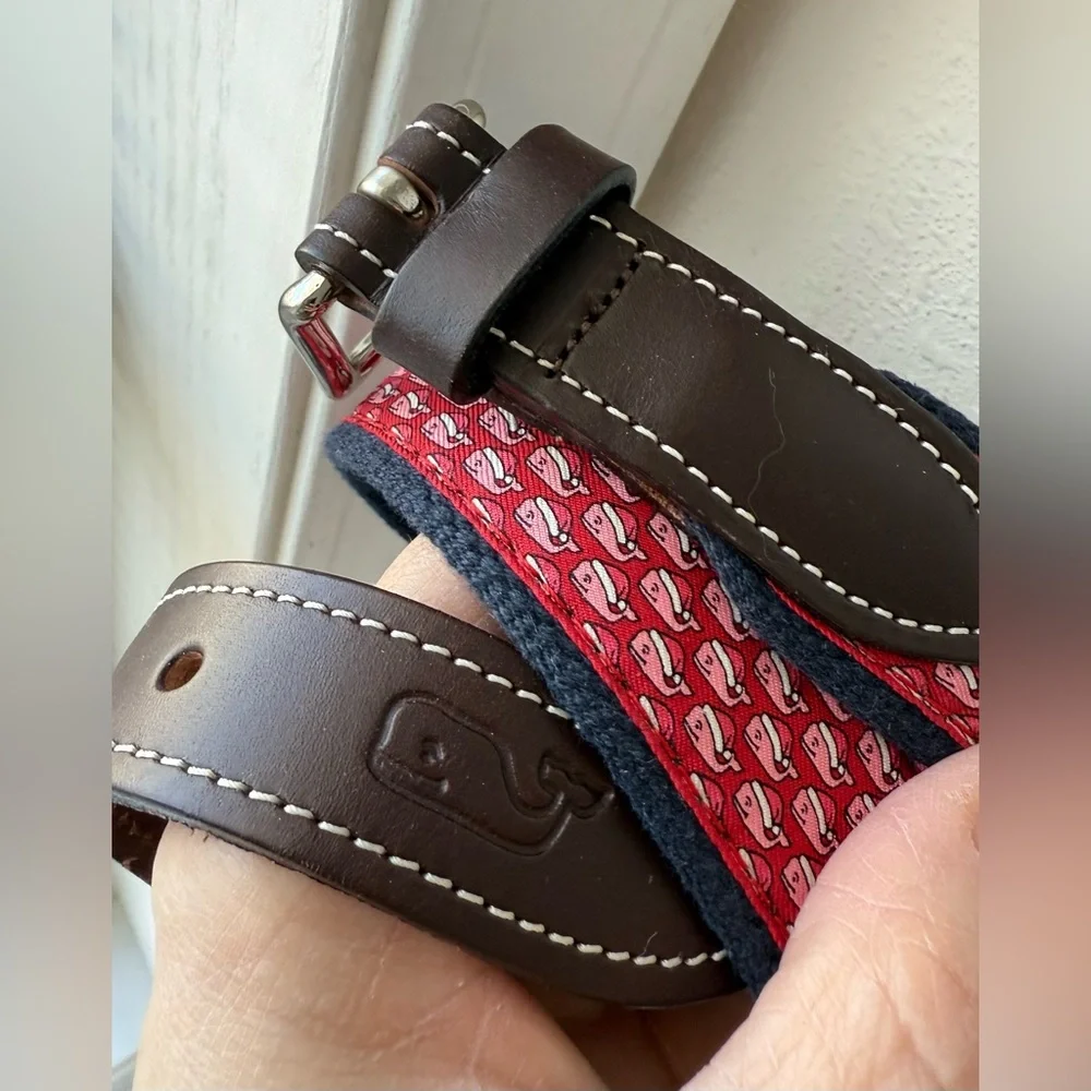 Vineyard Vines | Boys 24 | Santa Whale Canvas Club Belt Red | Leather Trim NWT
